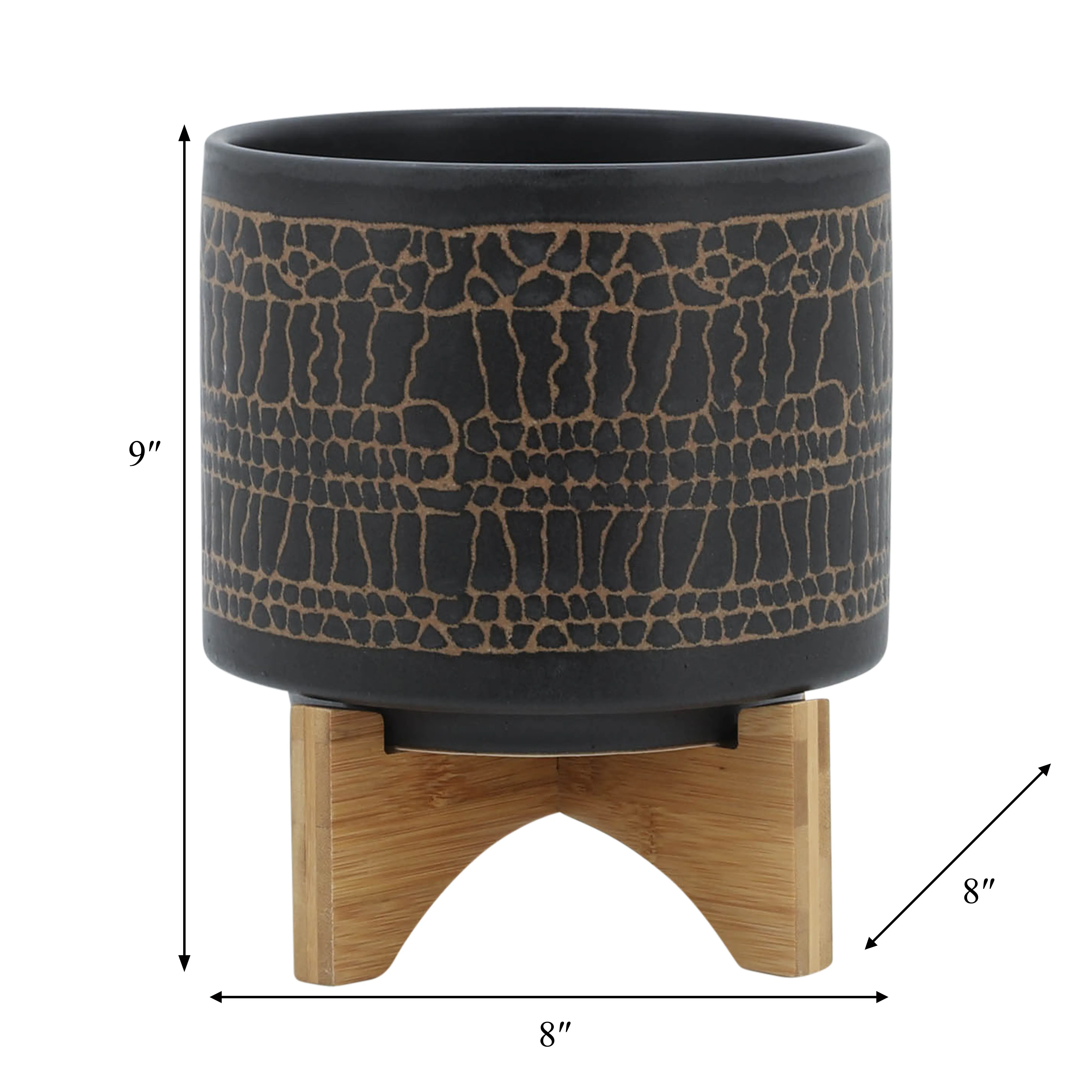 8" GLAZED PLANTER W/ STAND, BLACK