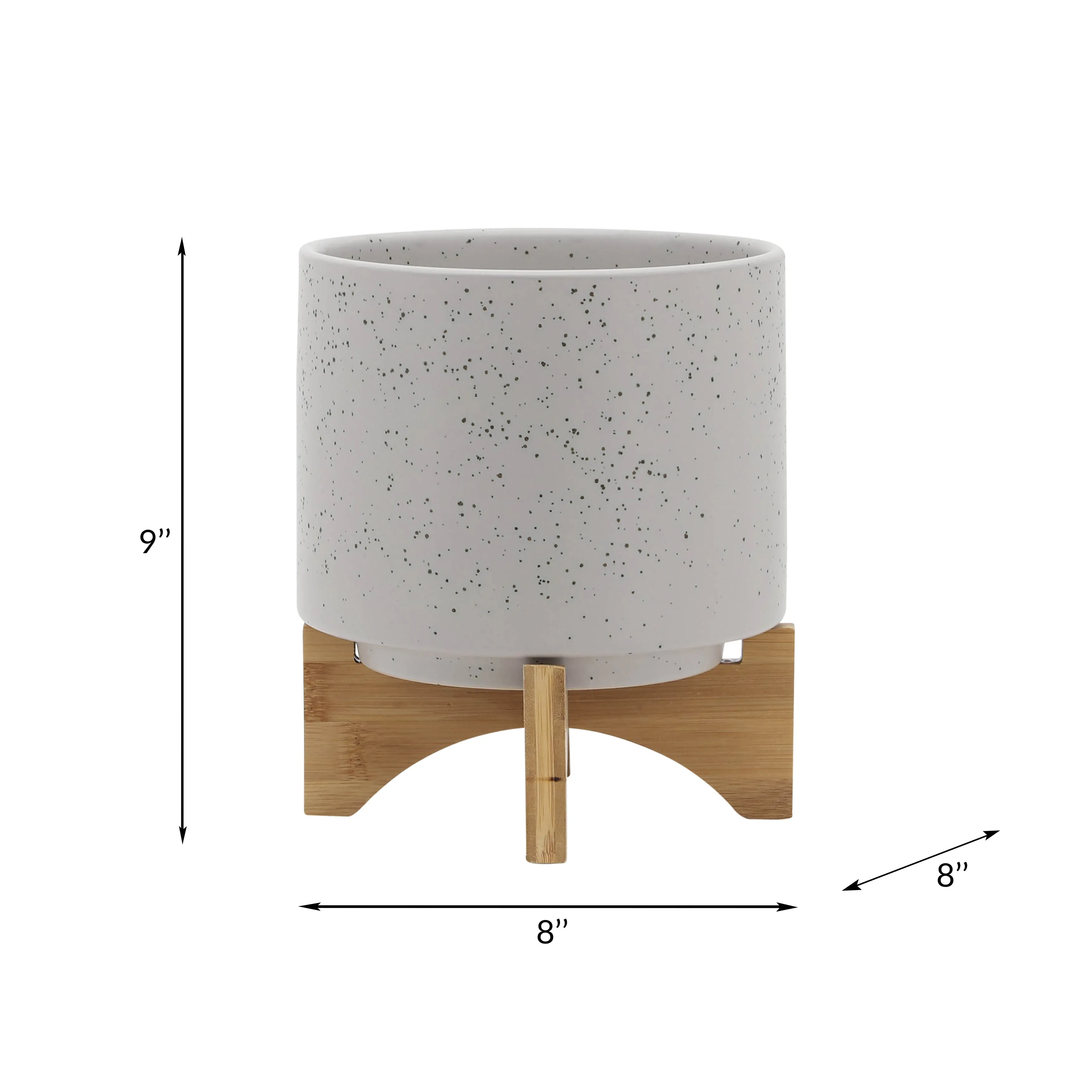8"  PLANTER W/ WOOD STAND, MATTE BEIGE
