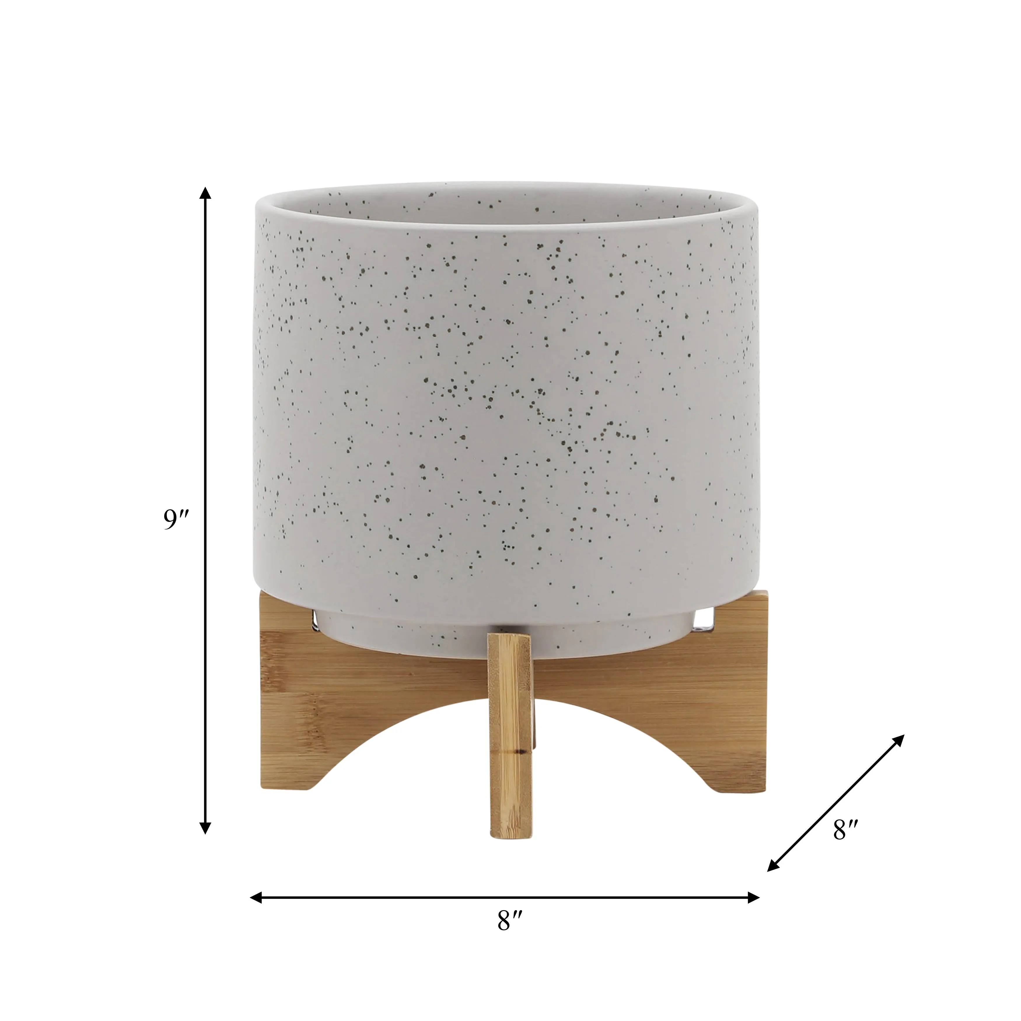 8"  PLANTER W/ WOOD STAND, MATTE BEIGE