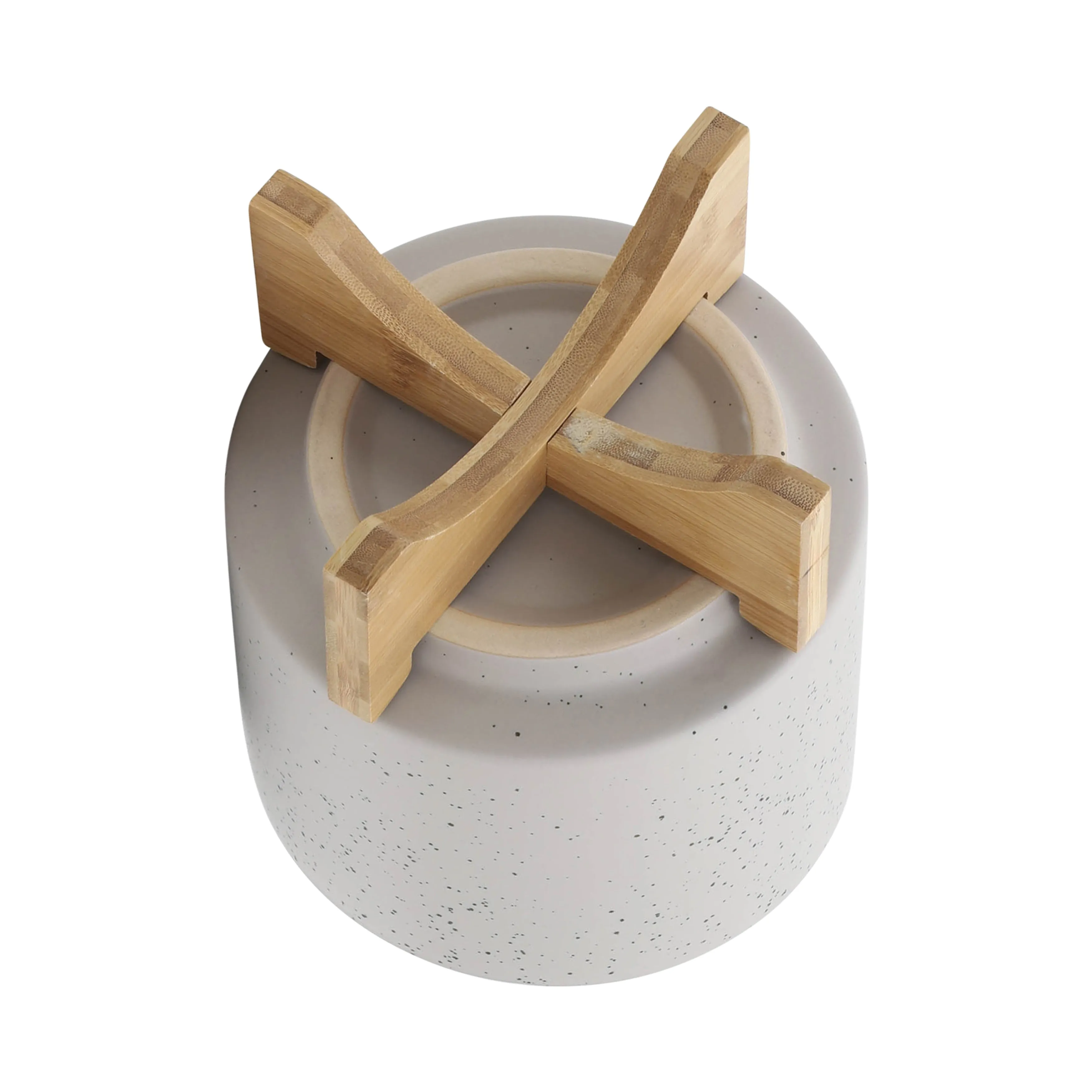 8"  PLANTER W/ WOOD STAND, MATTE BEIGE