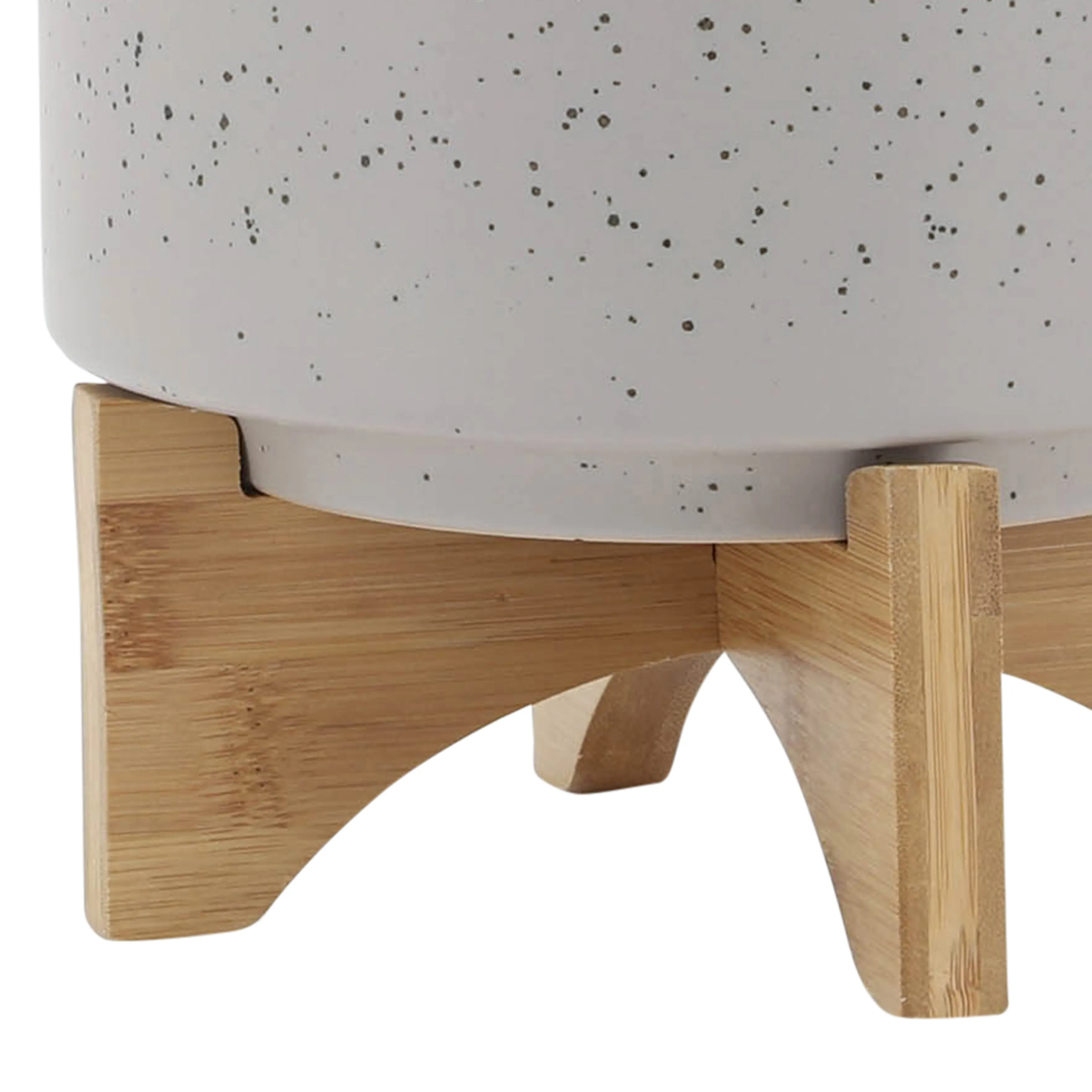 8"  PLANTER W/ WOOD STAND, MATTE BEIGE