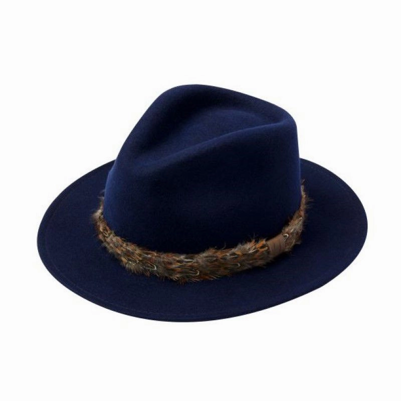 Best Deal Alert Alan Paine Richmond Pheasant Wrap Ladies Felt Hat - Navy