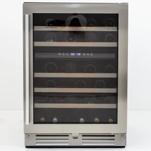 Avanti - WCDE46R3S, Avanti ELITE Series Dual-Zone Wine Cooler, 46 Bottle Capacity, in Stainless Steel with Wood Accent Shelving