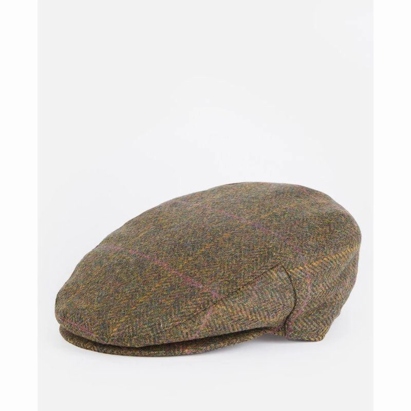Barbour Cairn Mens Waterproof Tweed Flat Cap - Olive/Purple/Red Daily Hot Deal Dont Miss Big Savings