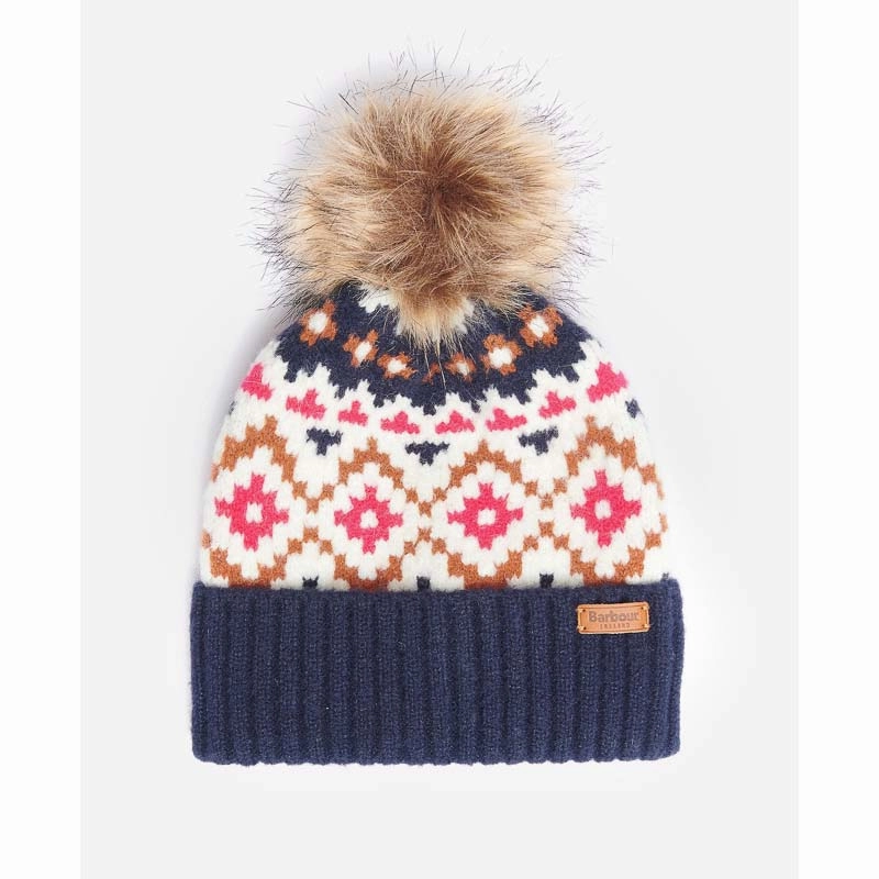 Barbour Claudia Fairisle Ladies Beanie - Navy/Pink Dahlia Clearance Sale Now Limited Time Sale