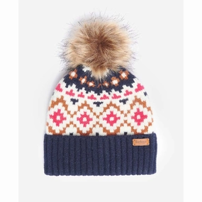Barbour Claudia Fairisle Ladies Beanie - Navy/Pink Dahlia Clearance Sale Now Limited Time Sale
