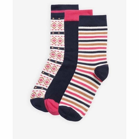 Barbour Claudia Fairisle Ladies Sock Gift Box (Set Of 3) - Navy/Pink Mix Flash Deal Today