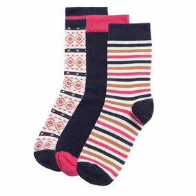 Barbour Claudia Fairisle Sock Gift Set Navy / Pink Mix Hot Offer Event Hot Pick Deal