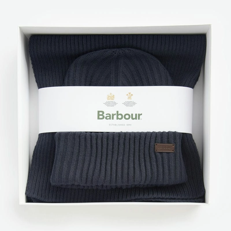 Dont Miss Out Barbour Crimdon Mens Beanie & Scarf Gift Set - Navy