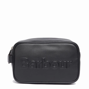 Clearance Savings Now Biggest Savings Now Barbour Debossed Logo Leather Wash Bag Classic Black