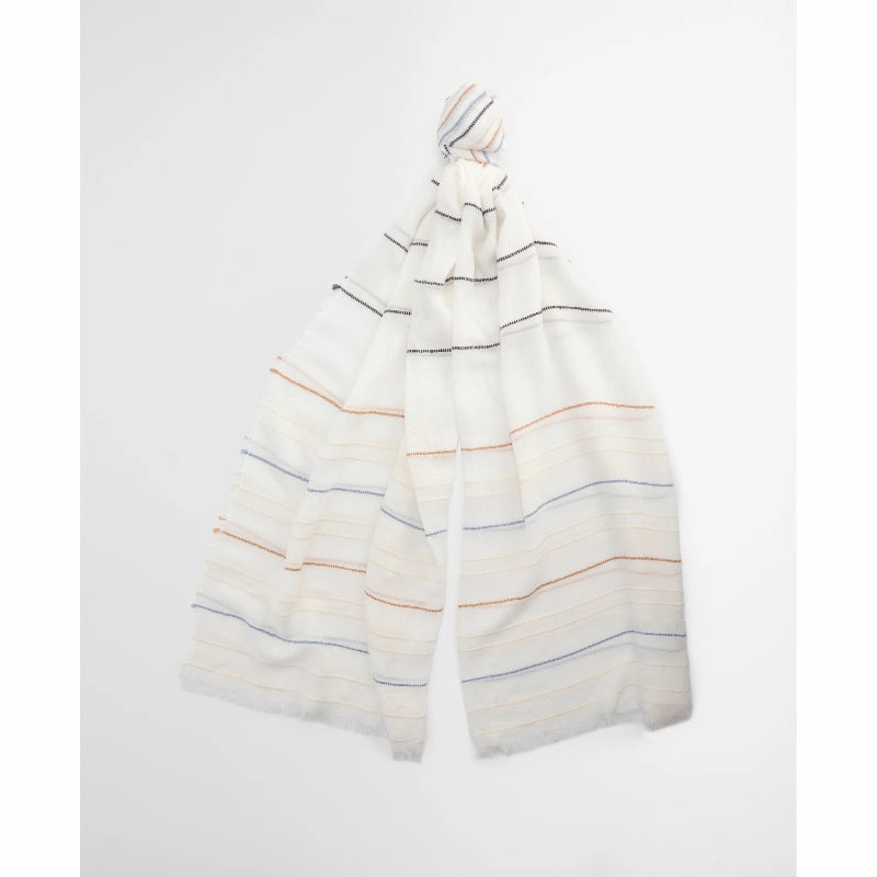 Steal the Deal Now Barbour Erica Ladies Stripe Scarf - Breeze Blue/Cloud