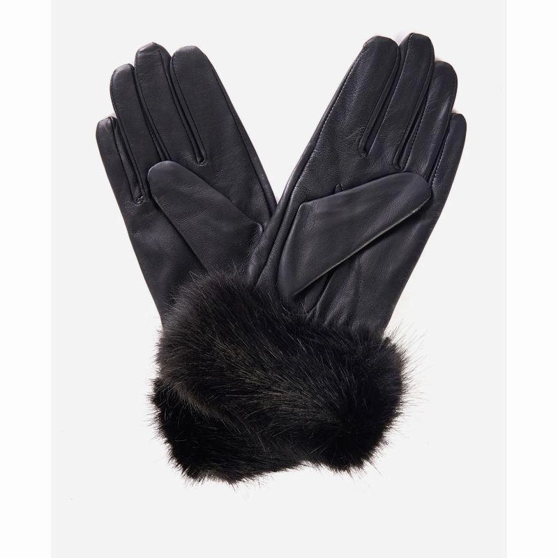 Barbour Fur Trimmed Ladies Leather Gloves - Black MustHave Items
