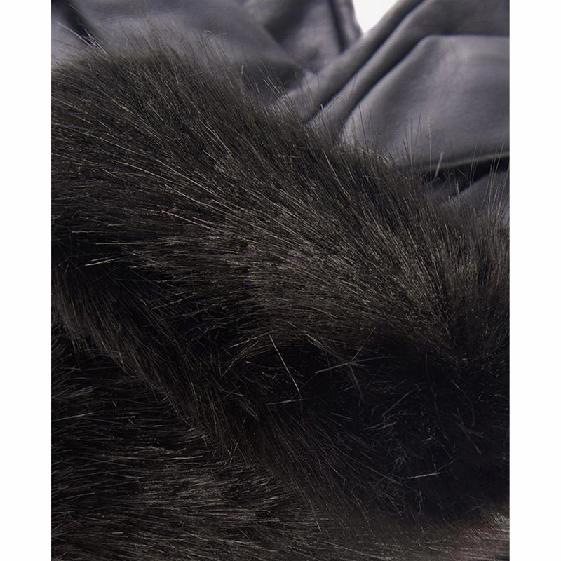 Grab the Deal Now Barbour Fur Trimmed Ladies Leather Gloves - Black