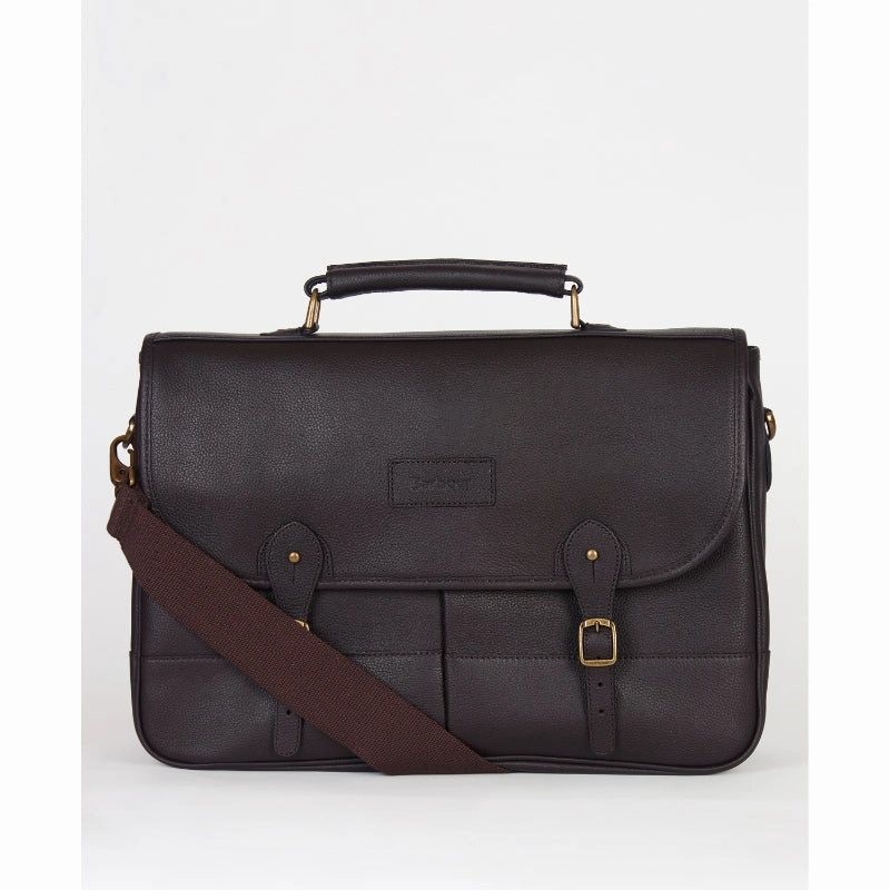Barbour Leather Briefcase - Chocolate Exclusive Savings Event