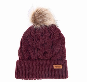 Trending Offer Today Shop the Savings Barbour Penshaw Cable Ladies Pompom Hat - Bordeaux