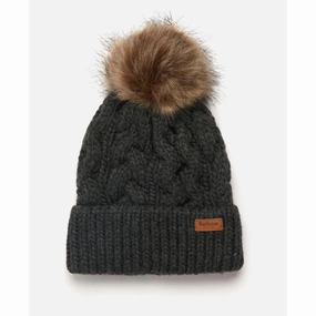 Barbour Penshaw Cable Ladies Pompom Hat - Charcoal Clearance Event