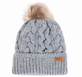Shop Save Today Barbour Penshaw Cable Ladies Pompom Hat - Grey