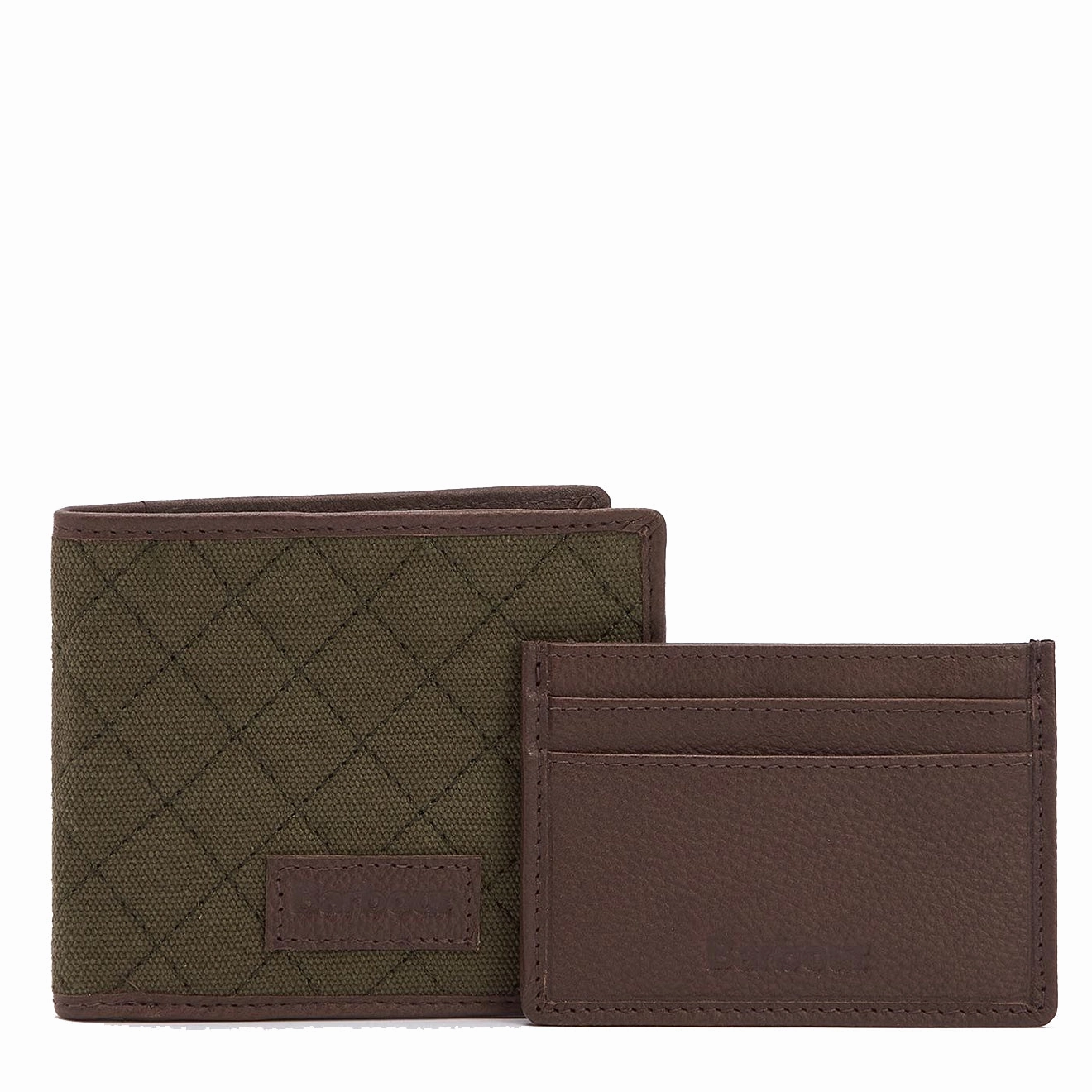 Daily Deal Frenzy Barbour Quilted Padbury Wallet And Card Holder Gift Set Dark Brown/Olive
