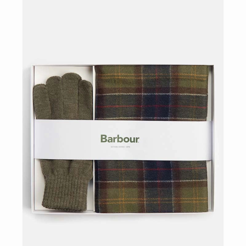 Barbour Tartan Scarf & Glove Gift Set - Classic/Olive Grab Todays Deal