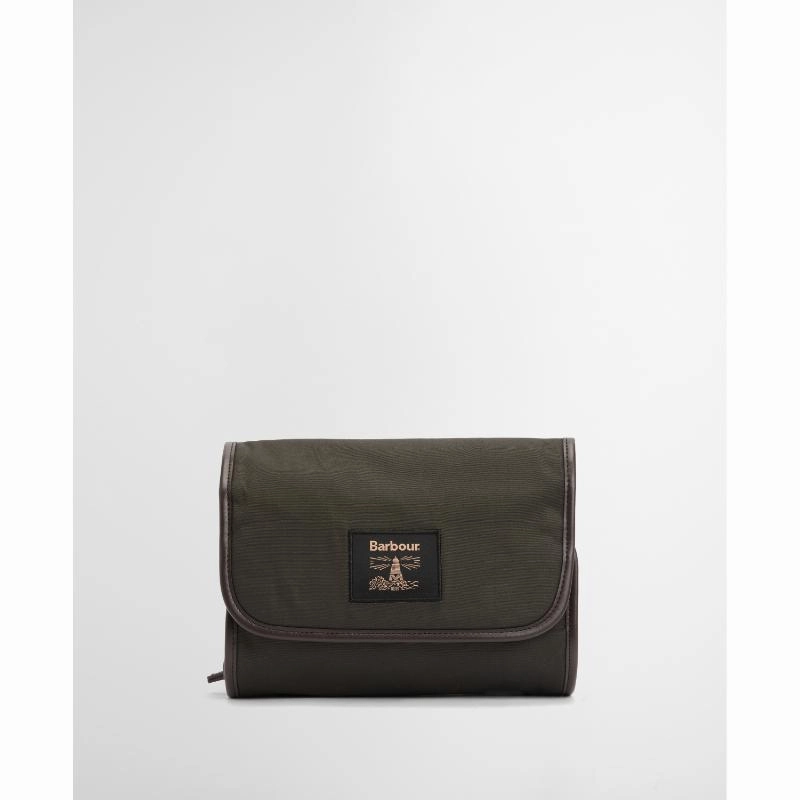 Barbour Wax Hanging Washbag - Olive/Beacon Shop Grab Savings