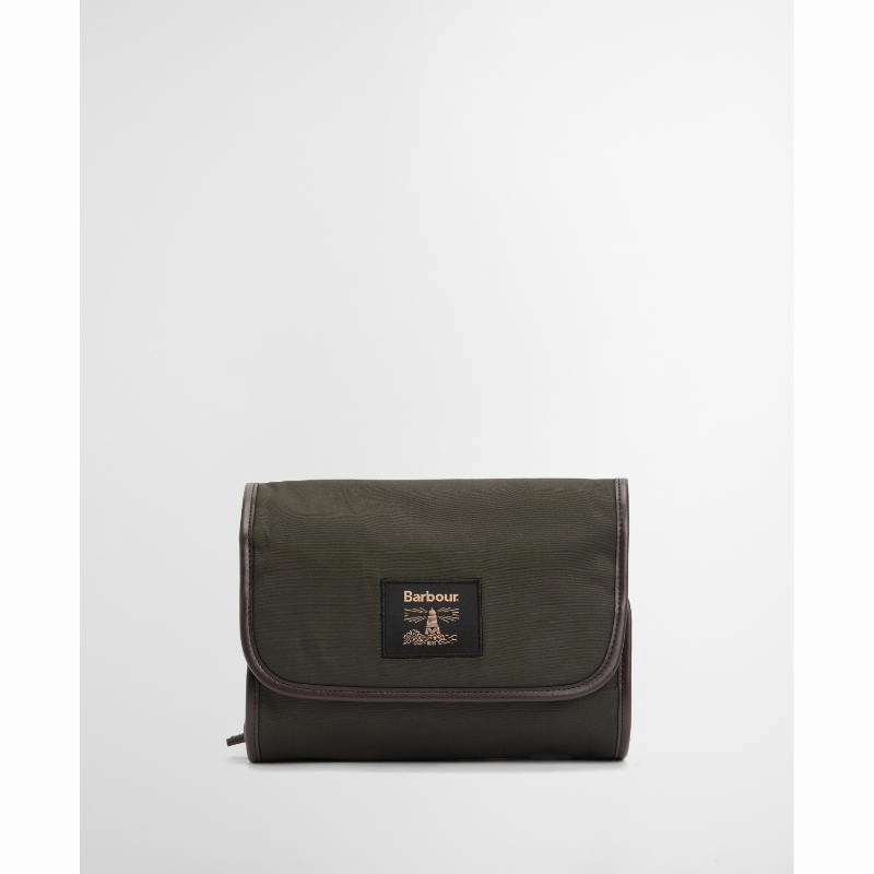Barbour Wax Hanging Washbag - Olive/Beacon Shop Grab Savings