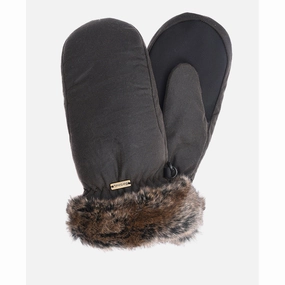 Barbour Wax Mittens With Fur Trim - Olive Grab Your Deal Today