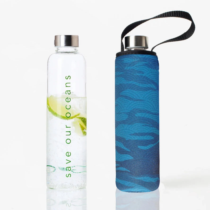 Grab Your Hot Pick Weekend Specials Bbbyo Glass Water Bottle With Cover 750Ml - Sea Print