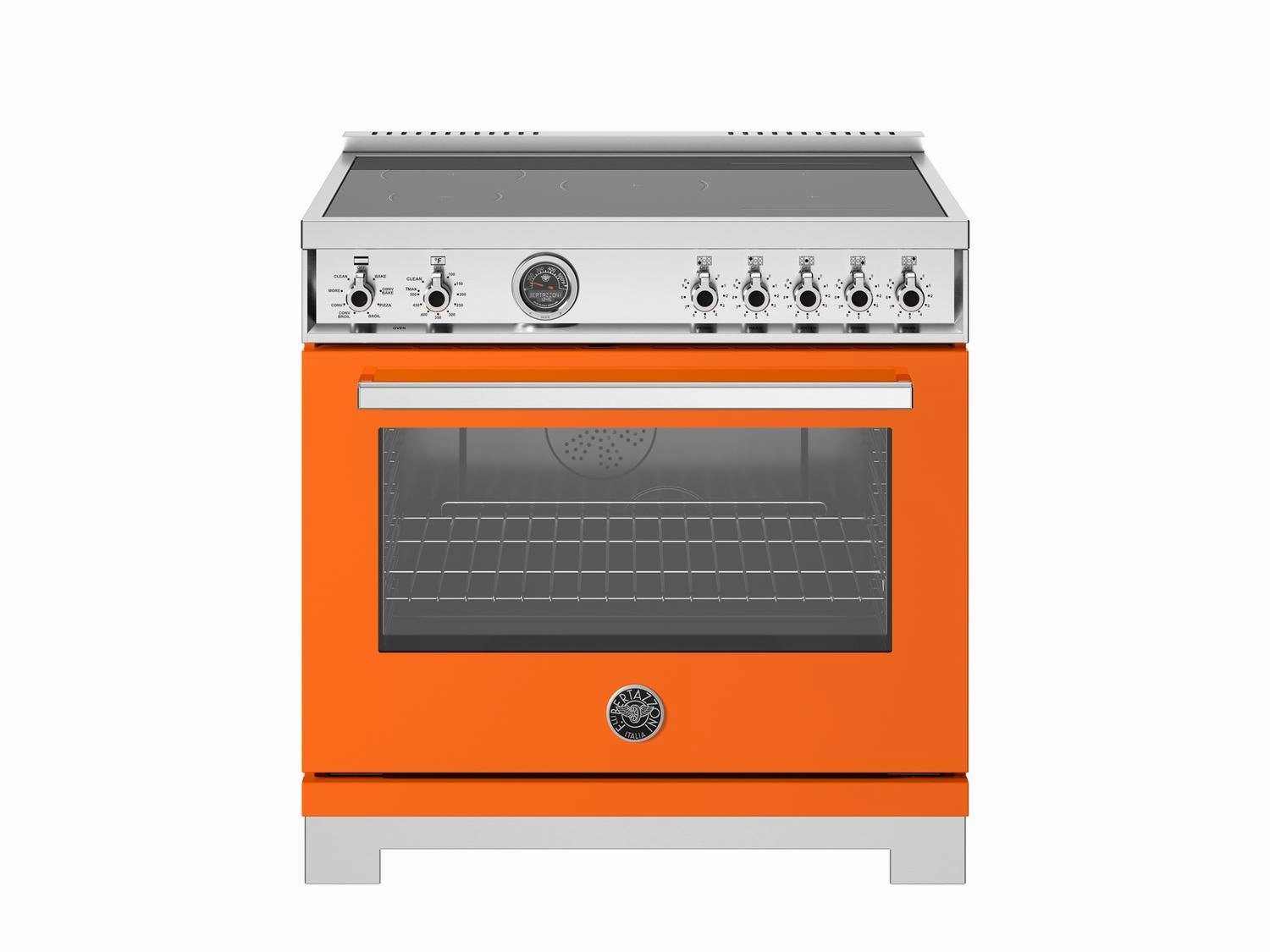 Bertazzoni PRO365ICFEPART 36 Inch Induction Range, 5 Heating Zones And Cast Iron Griddle, Electric Self-Clean Oven Arancio