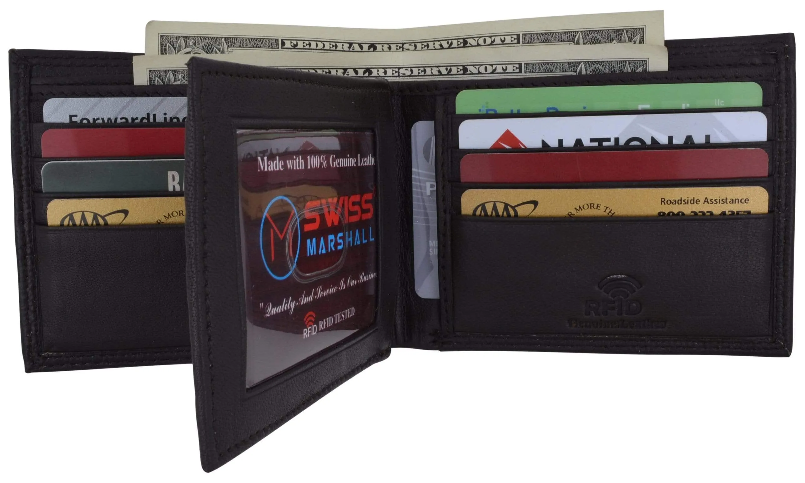 Men'S Rfid Blocking Premium Leather Bifold Multi-Card Compact Center Flip Wallet By Swiss Marshall Todays Special Picks Instant Savings Inside