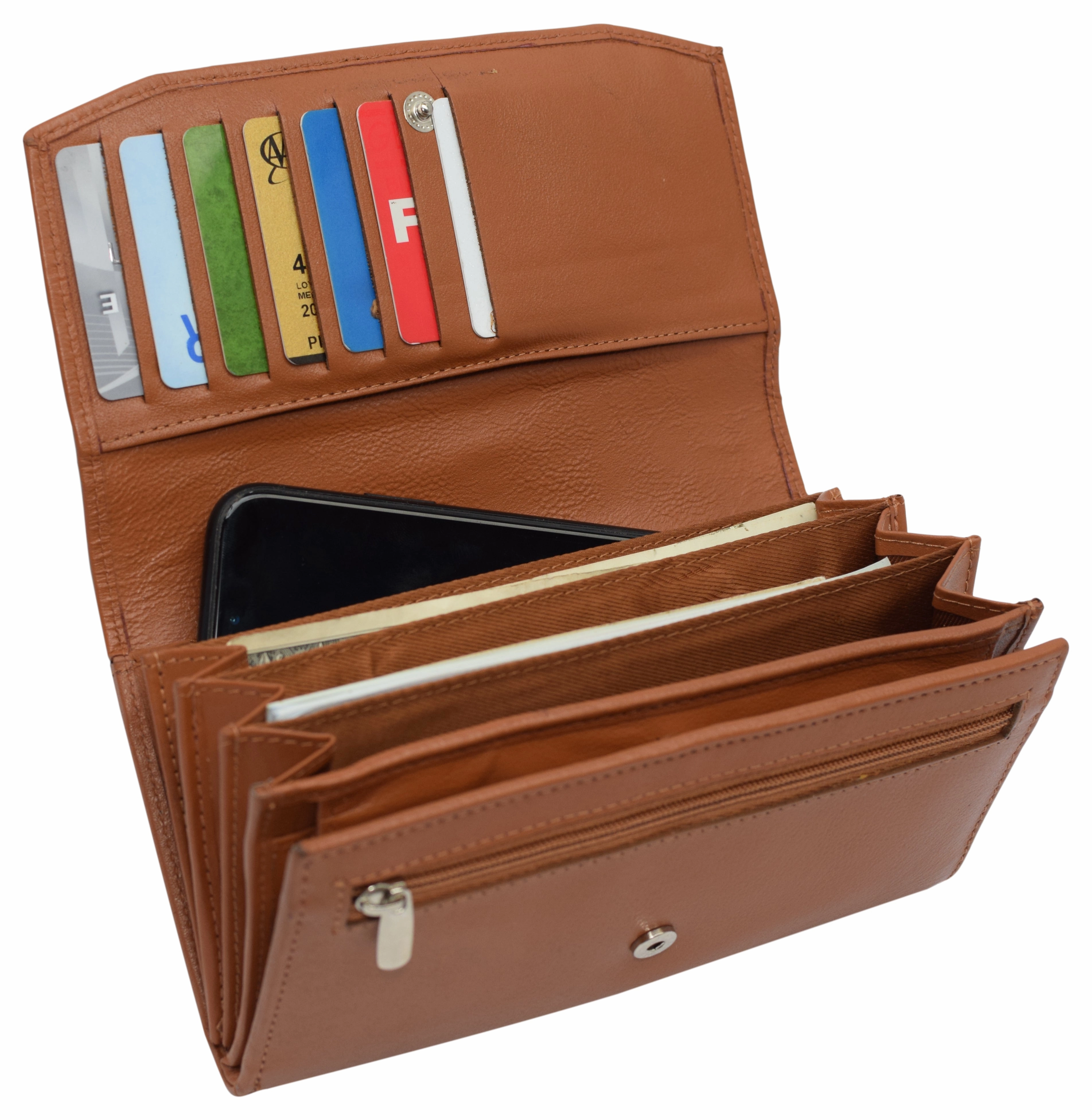 Hot Offer Frenzy Today Only Hot Pick Womens Genuine Leather Wallets Rfid Blocking Accordion Trifold Card Holder Ladies Phone Clutch