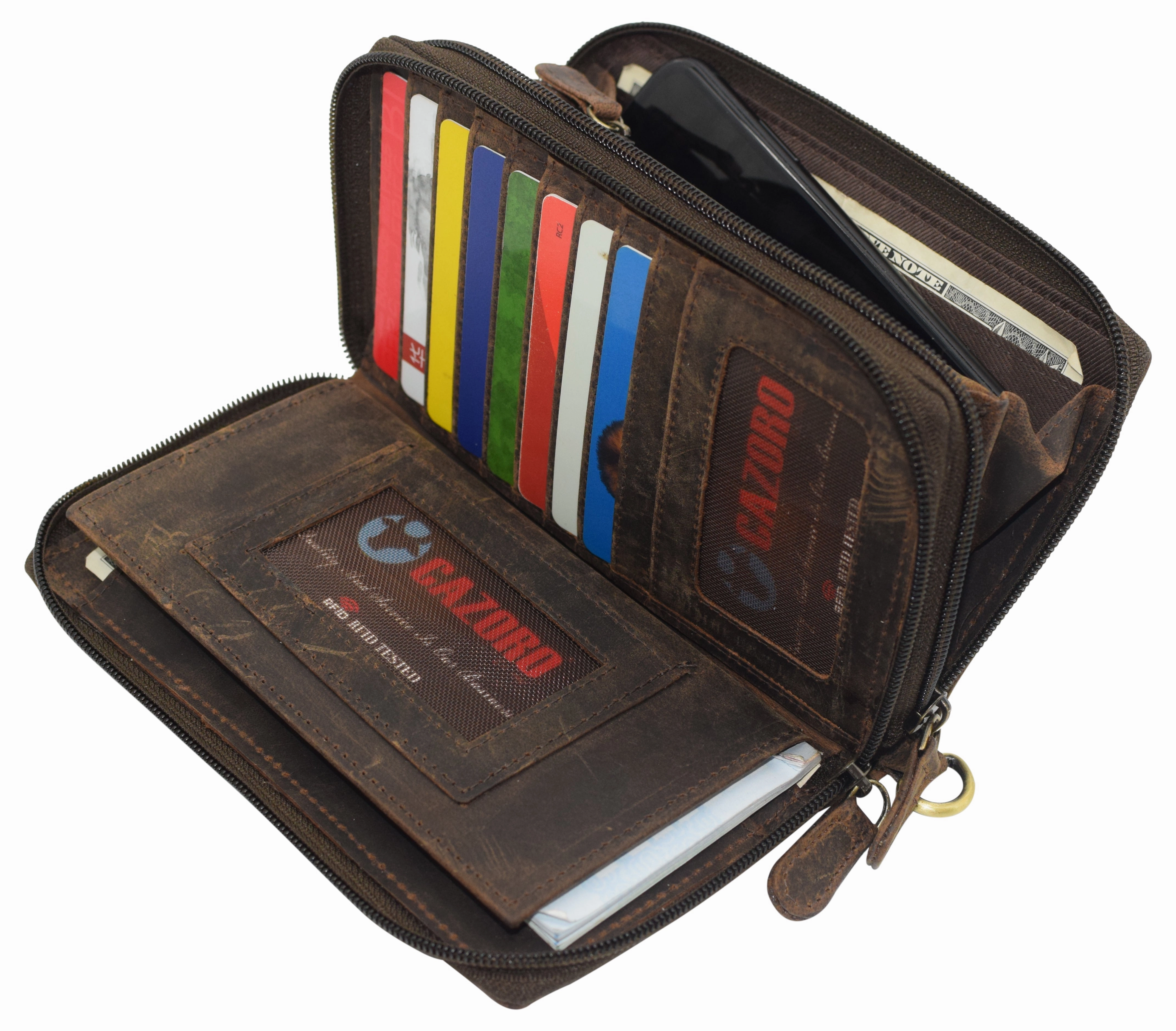 Wallets For Women Rfid Blocking Vintage Leather Double Zipper Clutch Checkbook Women'S Wallet Today Only Savings