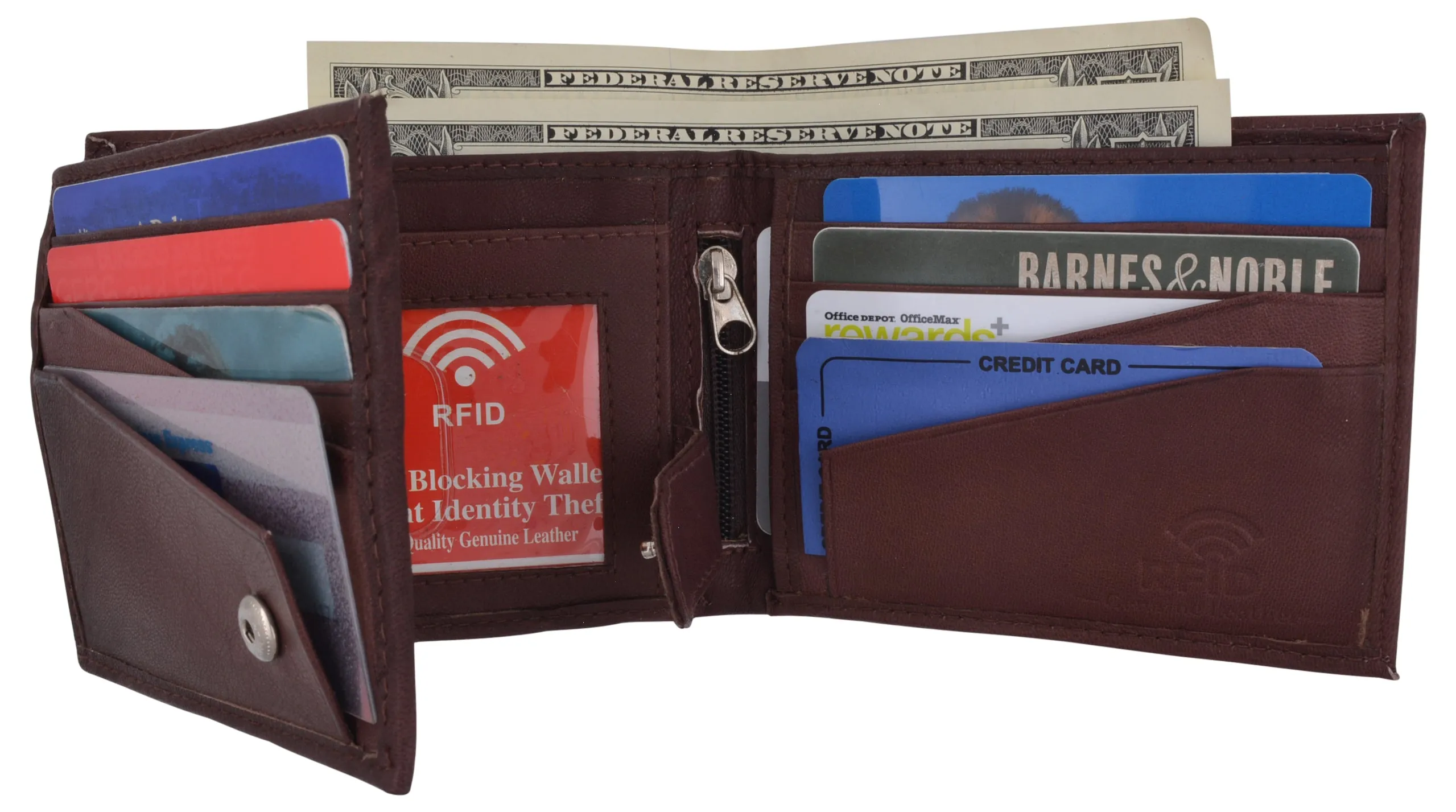 Hot Sale Alert Mens Rfid Blocking Leather Credit Card Id Snap Holder Bifold Wallet