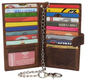 Men'S Rfid Blocking Vintage Leather Bifold Credit Card Holder Chain Biker Wallet With Button Closure Last Chance Steal Save Today Only
