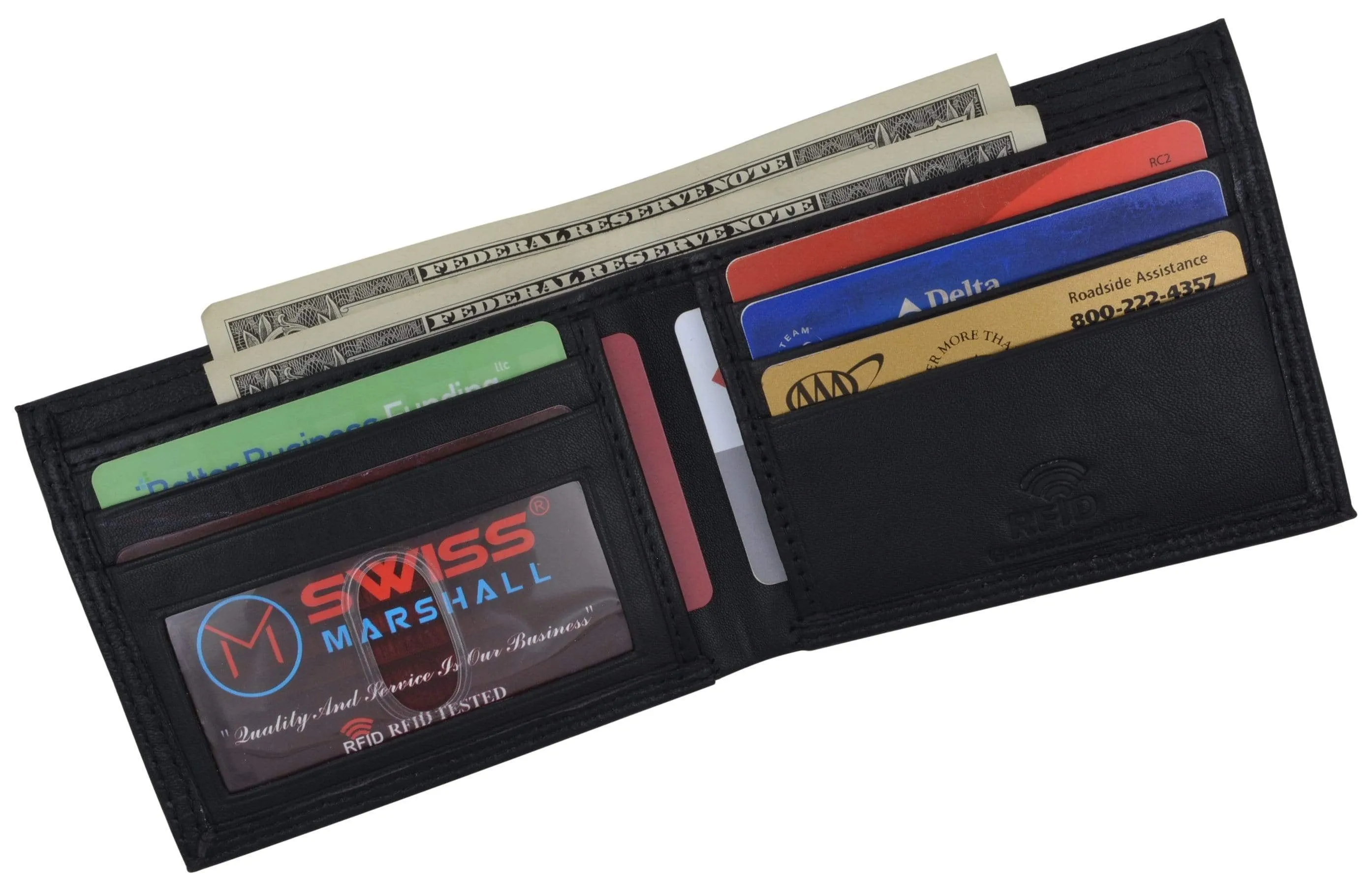 Shop Save Big Men'S Slim Bifold Rfid Blocking Premium Genuine Leather Credit Card Id Wallet By Swiss Marshall