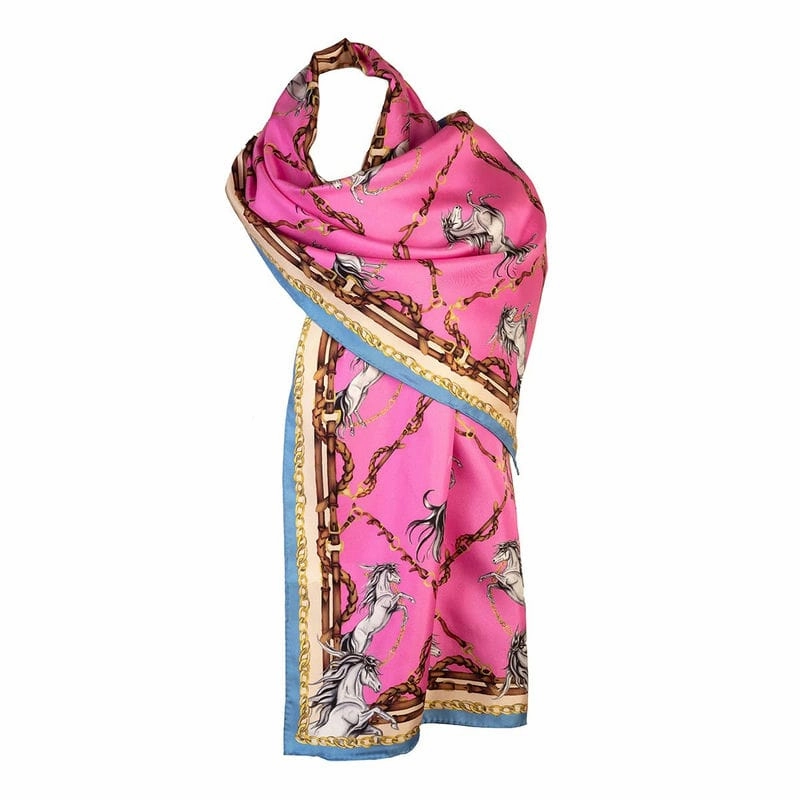 Instant Savings Deal Clare Haggas Rearing To Go Classic Silk Scarf - Hot Pink & Cobalt