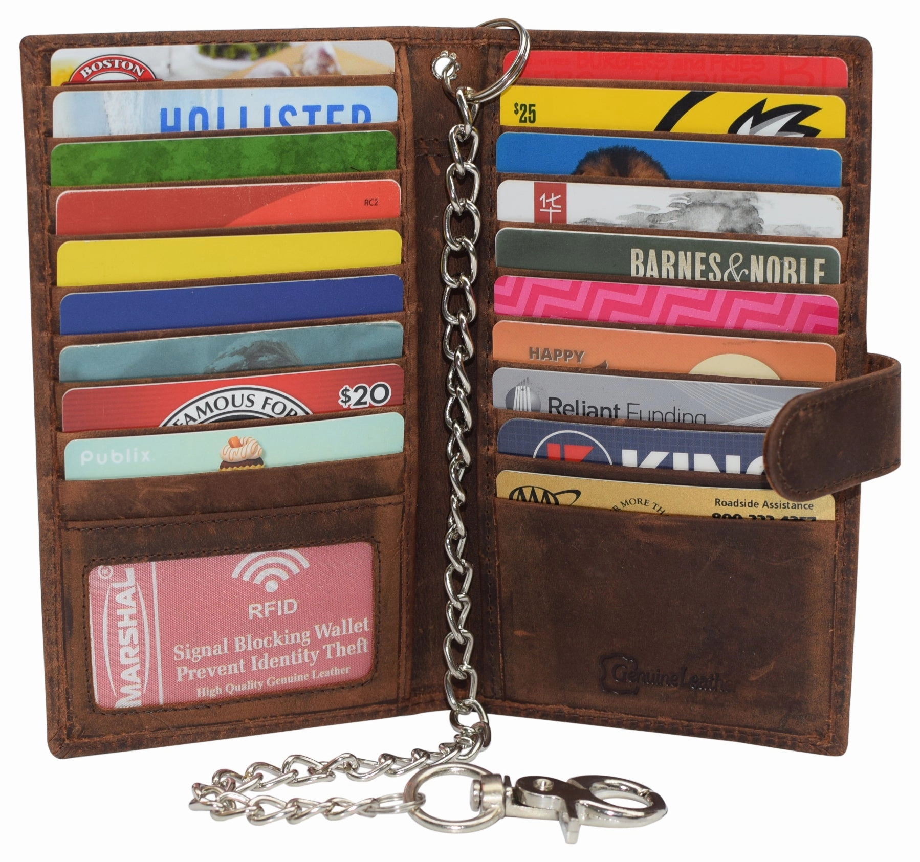 Men'S Rfid Blocking Vintage Leather Bifold Credit Card Holder Chain Biker Wallet With Button Closure Last Chance Steal Save Today Only