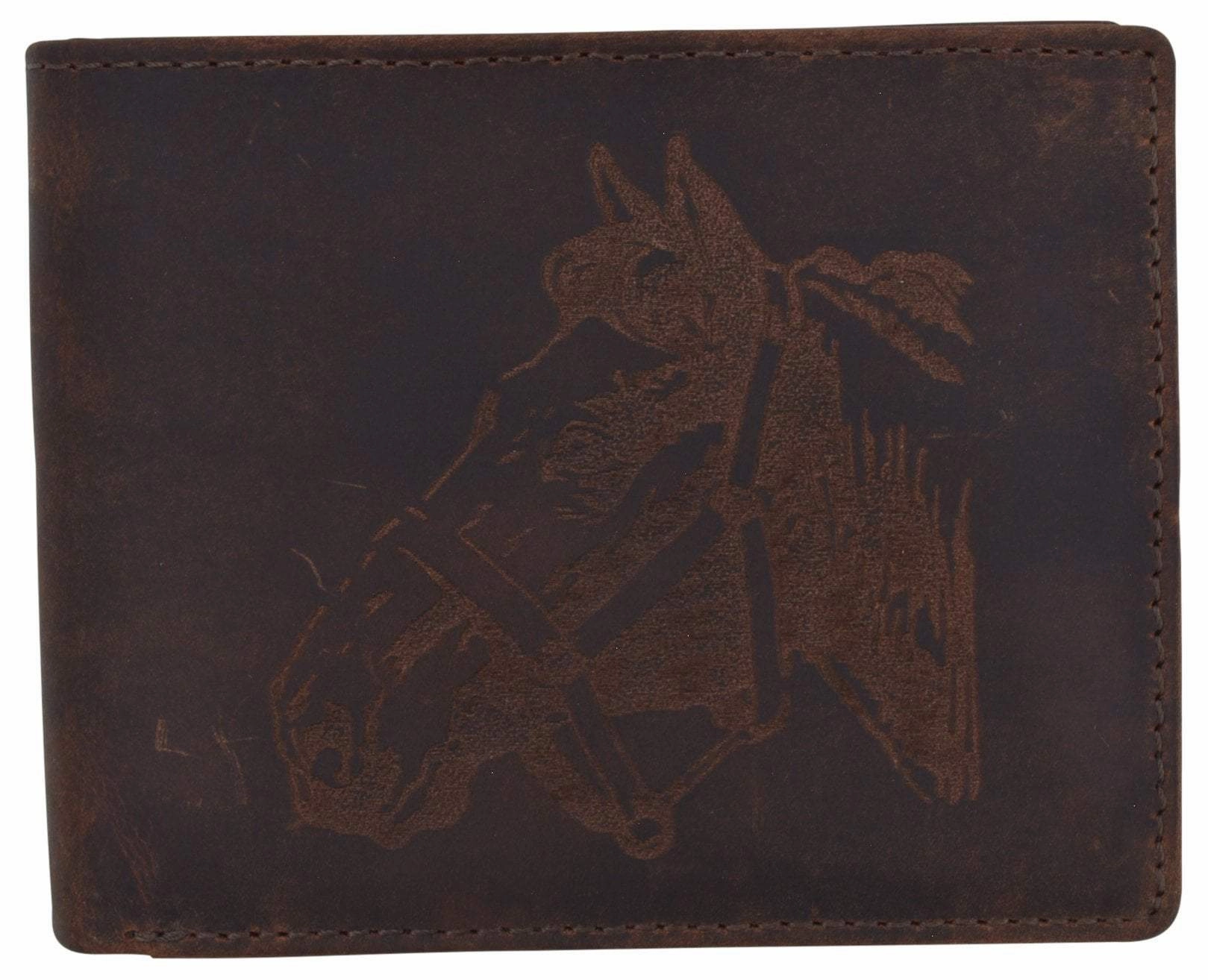 Dont Miss This Deal Special Occasion Discount Men'S Horse Printed Logo Genuine Leather Rfid Blocking Bifold Wallet