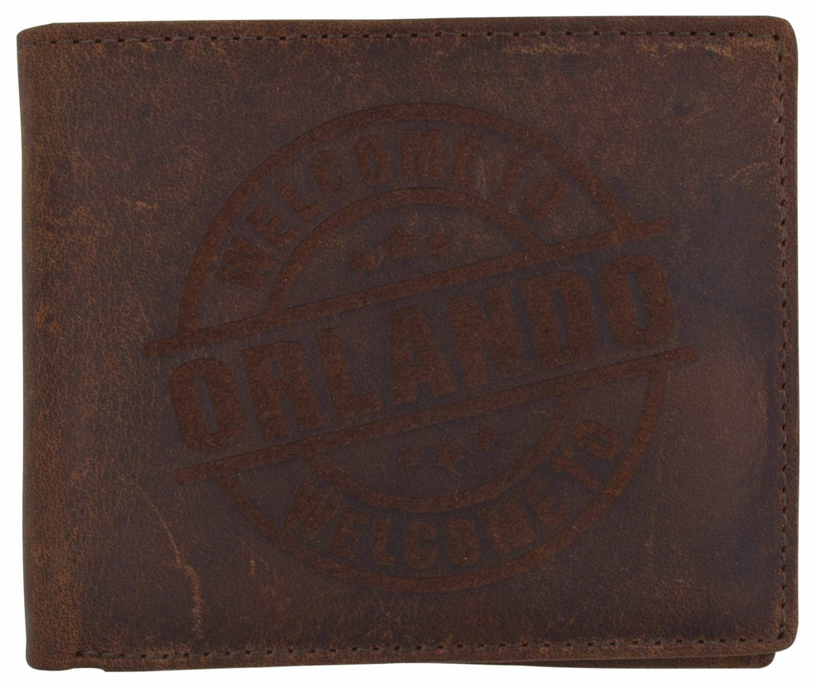 Genuine Leather Bifold Welcome To Orlando Rfid Men'S Wallet Limited Time Discount Big Price Drop