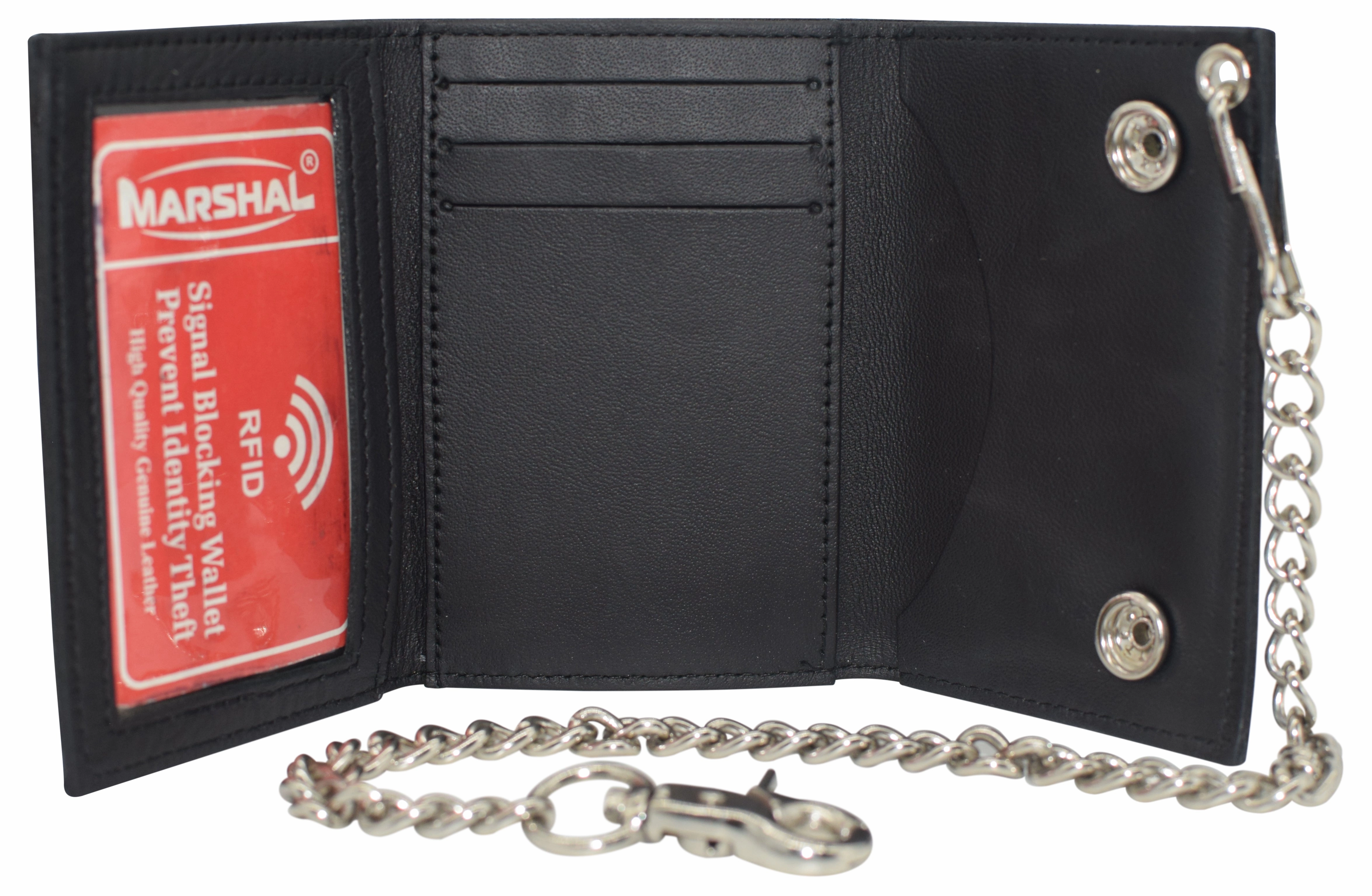 Motorcycle Men'S Flames Rfid Blocking Tri-Fold Genuine Leather Biker Chain Wallet, Black Best Price Online