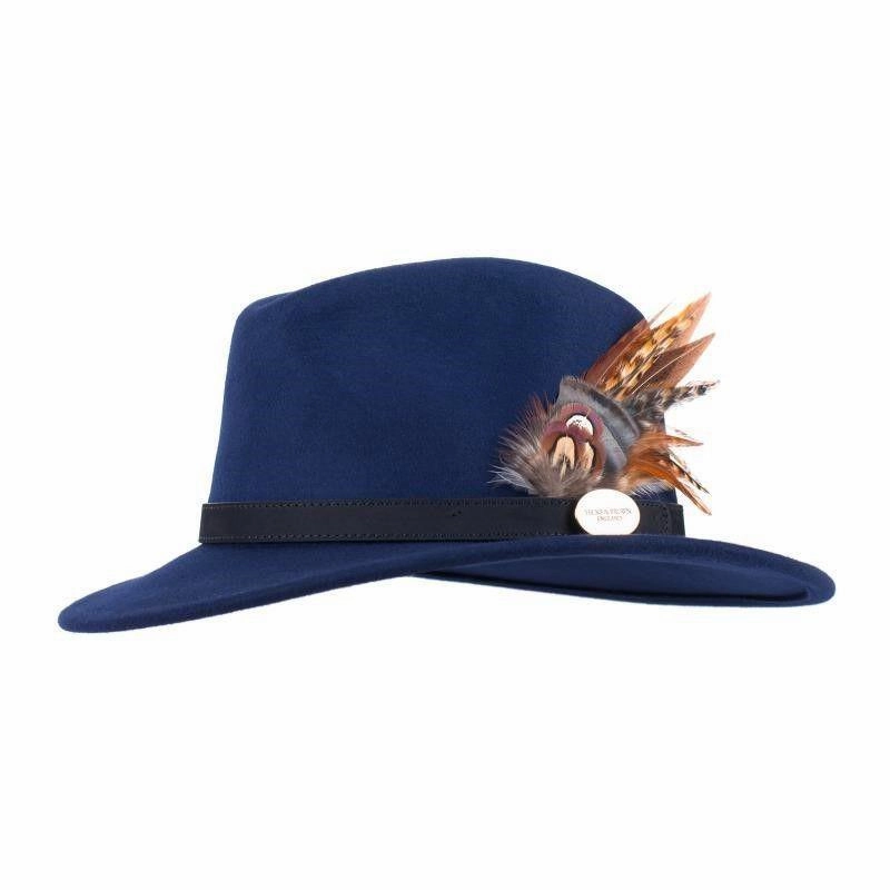 Hicks & Brown Suffolk Bronze Feather Fedora Hat - Navy Best Deal Alert Hot Offer Frenzy