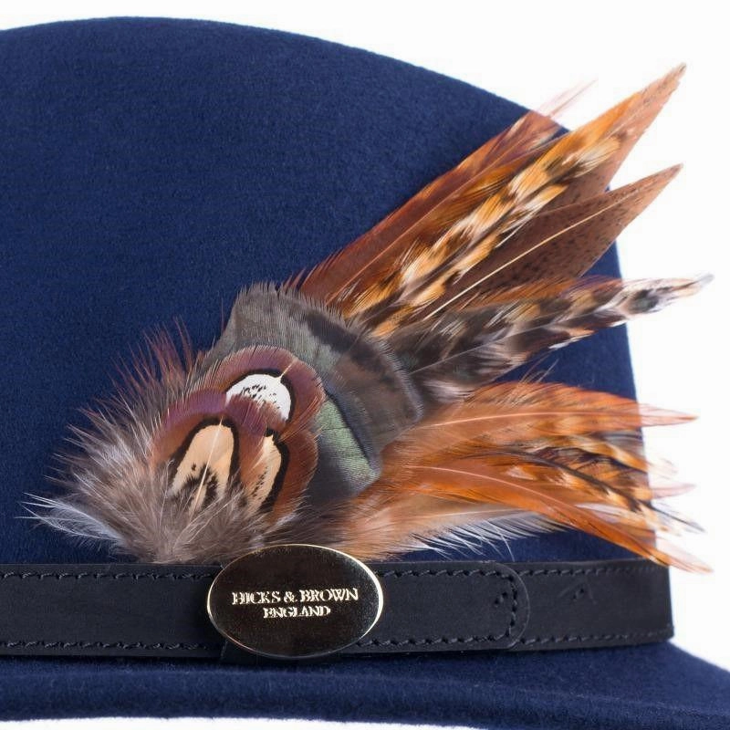 Sale Ending Soon Hicks & Brown Suffolk Bronze Feather Fedora Hat - Navy