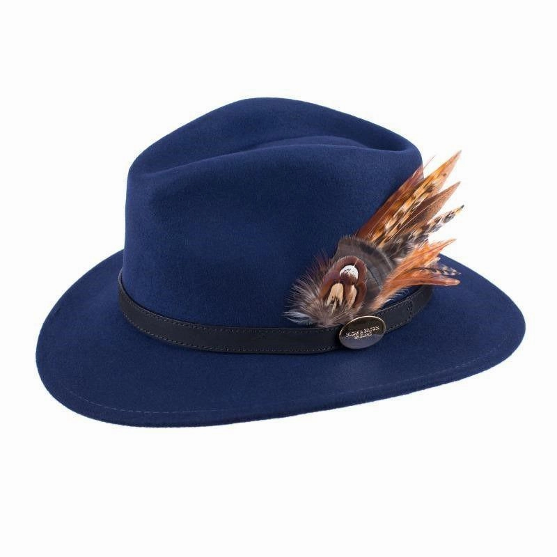 Clearance Alert Now Hicks & Brown Suffolk Bronze Feather Fedora Hat - Navy
