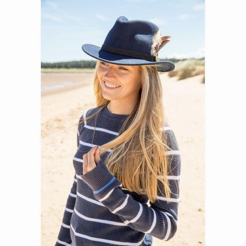 Hicks & Brown Suffolk Bronze Feather Fedora Hat - Navy Clearance Alert Now