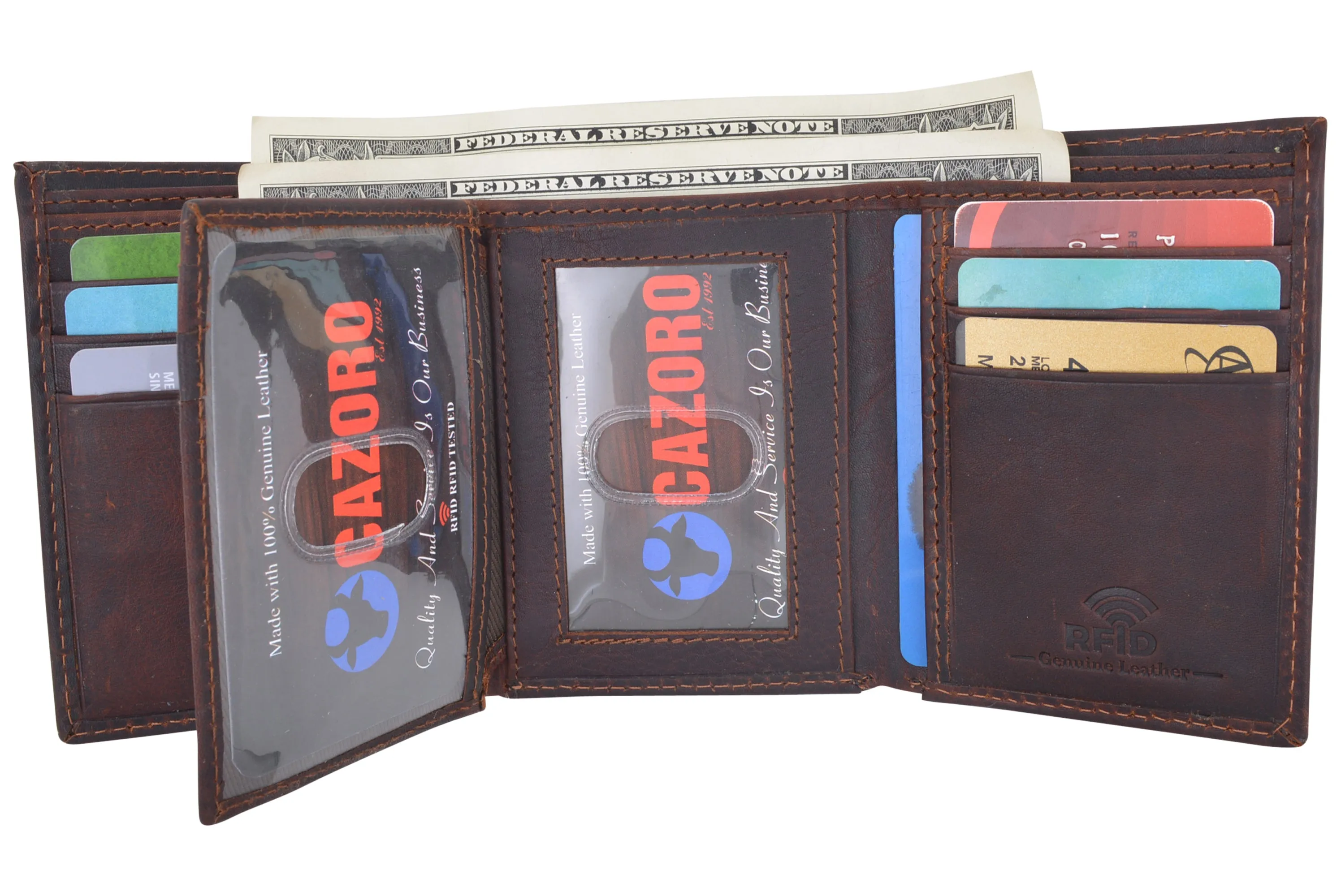 Cazoro Extra Capacity Trifold Wallet For Men Rfid Blocking Genuine Leather Wallet Black Brown Mega Online Discount
