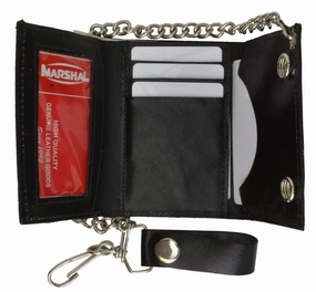 Todays Trending Deals Grab Your Deal Today Black Genuine Leather Trifold Biker'S Wallet Id Card Holder W/ Chain 946-22 (C)