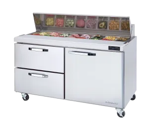 Blue Air - BAPP67-D2L-HC, 2 Drawers 1 Door (R) All Stainless Pizza Prep.Table, 67" wide, 20.2 cu/ft. - (9) 1/3 Pans - By Others. R-290 Refrigerant