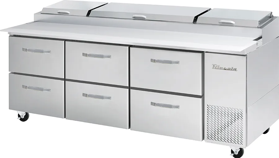 Blue Air - BAPP93-D6-HC, 6 Drawers All Stainless Pizza Prep.Table, 93-3/8" wide, 30.8 cu/ft. - (12) 1/3 Pans - By Others, R-290 Refrigerant