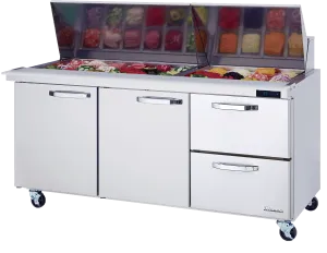 Blue Air - BLMT72-D2R-HC, 2 Drawers 2 Doors (L, M) All Stainless Prep. Table with (30) 1/6 Pans - 72" wide, 20 cu/ft., R-290 Refrigerant