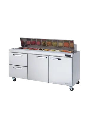 Blue Air - BLPT72-D2L-HC, 2 Drawers 2 Doors (M, R) All Stainless Prep. Table with (18) 1/6 Pans - 72" wide, 20 cu/ft., R-290 Refrigerant