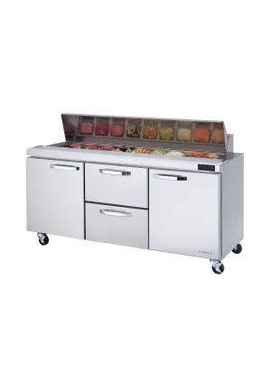 Blue Air - BLPT72-D2M-HC, 2 Drawers 2 Doors (L, R) All Stainless Prep. Table with (18) 1/6 Pans - 72" wide, 20 cu/ft., R-290 Refrigerant